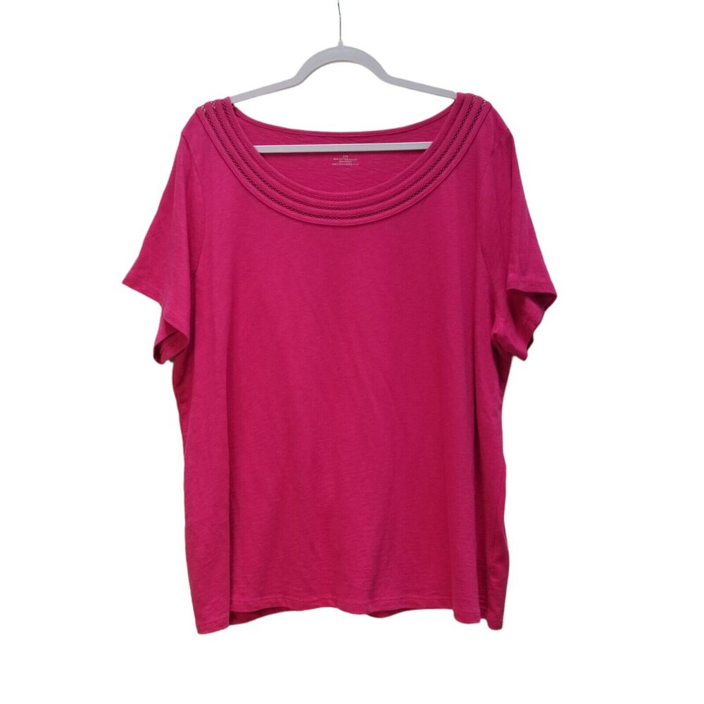 Talbots Lace Scoop Neck Short Slv Top Pink Womens Plus 3Xp Cotton Modal T shirt